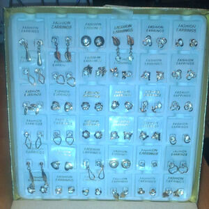 NIB -Gift set of 36 Gold Colored Cubic Zirconia stud back pierced earrings